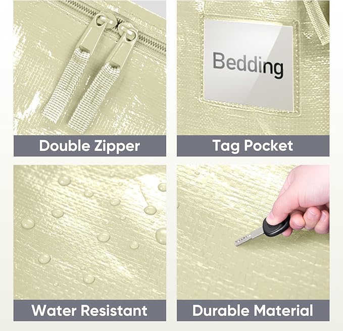 TICONN 8 Pack Extra Large Moving Bags Heavy Duty with Zippers & Carrying Handles, Durable Storage Bags Moving Boxes for Closet Organizers and Storage (8 Pack, Cream)