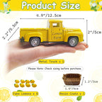 Lemon Decor - 4.9″Farmhouse Vintage Metal Truck with Mini Fake Lemons for Home Kitchen Table, Shelf, Party Decorations and Lemonade Stand Decor Summer Tiered Tray Decoration