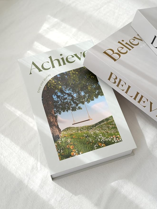 3 PCS Faux Decorative Books for Home Decor-Coffee Table Books Decor-Aesthetic Fake/Faux Books for Decoration,libros Decoration for Coffee Table, Shelf Accessories (Believe Achieve Dream)