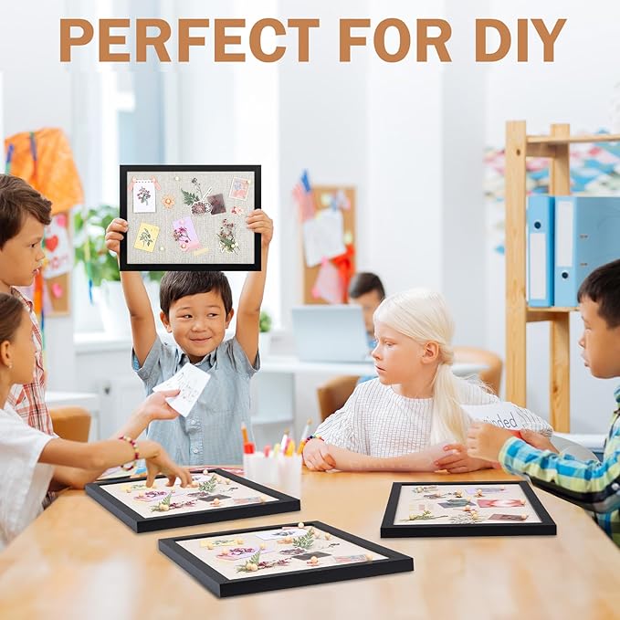 Teling 4 Pack Wood Bulletin Boards with Linen 12''x 16'' Cork Board for Walls with 90 Pushpin Decorative Wood Framed Display for School Office Home Decor (White)