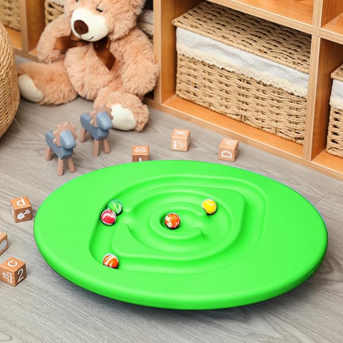Kids Maze Balance Board Plastic Wobble Rocker Balance Board with Mini Balls Load 170lb for Balancing Exercise Equipment Game Boys Girls Physical Therapy 18.5 x 14.57 Inch(Green,Round)