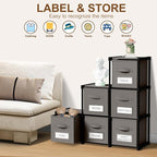 Geelin 6 Cube Storage Organizer with Fabric Bins and Labels 11 Inch, Fabric Collapsible Cubby Clothes Storage Drawer Dresser for Bedroom Living Room Office Organization