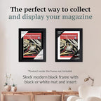 Creative Picture Frames 9 x 11.87 Magazine Frame with Full-Strength Glass, Holds Up To A 1/4" Thick Media with Installed Hangers for Easy Mounting, 11x14 Black Frame with Black Mat