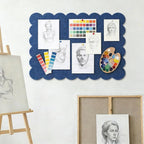 Foldable Decorative Scalloped Felt Bulletin Board 24 * 16 Inches for Wall, Alternative Photo Board Self-Adhesive Vision Board Decorative Pin Board for Wall (Dark Blue)