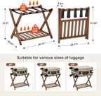 Fully Assembled Walnut Luggage Racks Set of 2, Bamboo Luggage Rack Stand for Guest Room, 5 Nylon Straps, 26.77" Folding Suitcase Stand with Storage Shelf for Bedroom Hotel, Holds up to 165 Lbs