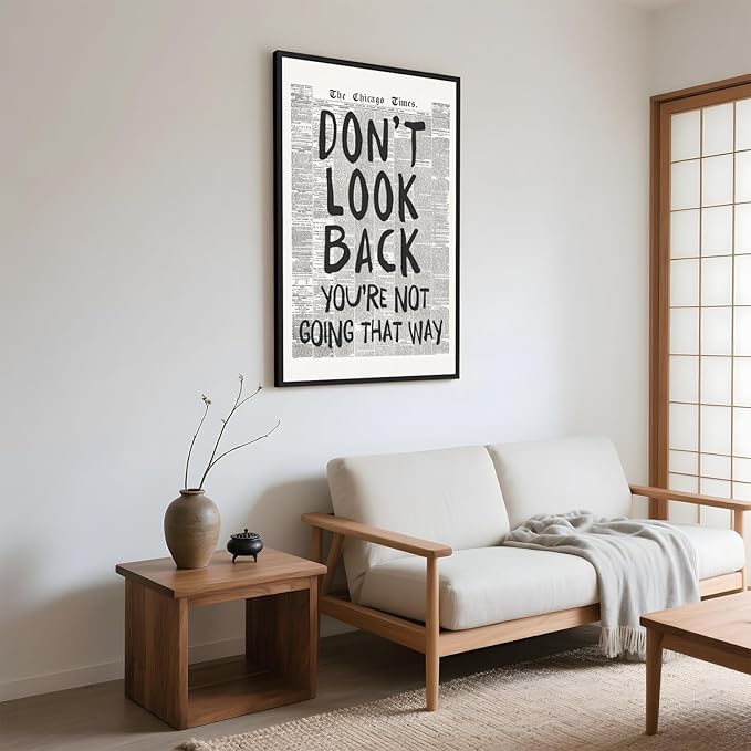 Framed Retro Newspaper Wall Art Trendy Black and White Poster Dont Look Back Inspirational Quote Posters Positive Motivational Affirmation Canvas Print Preppy Aesthetic Office Bedroom Decor 16x24inch