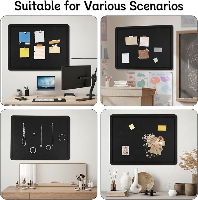Thboxes Bulletin Board, 36" x 24" Foldable Cork Board Felt Pin Boards with 35 Pushpins Self-Adhesive Photo Decorative Felt Boards for Walls, Office, School, Classroom, Home, Bedroom - Black