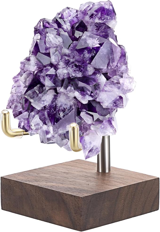 Hipiwe Adjustable Metal Arms Display Stand Easel with Wooden Base - Small Display Easel Holder for Displaying Fossil Coral Geodes Rock Mineral Agate Plate Seashell and Photos, 2"x2"x3.2"