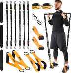 Tribe Lifting Tube Resistance Bands for Working Out Men and Women - 180lb Exercise Bands Set with Handles, Resistance Band Bar, Ankle Straps, Foot Straps, Door Anchor for Home Gym Strength Training