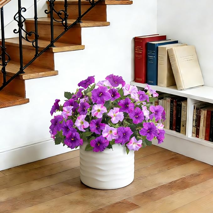 6 Pcs Artificial Petunia Flowers for Outdoor, Fake Spring Petunias Faux Silk Flowers for Outdoors UV Resistant Plants for Planters Garden Porch Patio Window Box Indoor Table Decor(Double Purple)