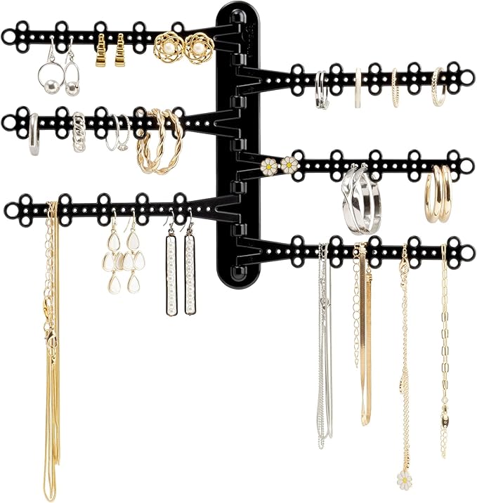 6-Tier Wall Jewelry Organizer Wall Mounted Jewelry Organizer Necklace Holder Wall Mount Hanging Necklace Organizer Jewelry Hanger Hanging Earring Holder Organizer Display (Black)