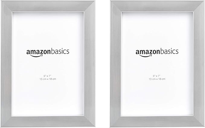 Amazon Basics Rectangular Photo Picture Frame, 5" x 7", Pack of 2, 8.31 x 6.30 inches, Nickel