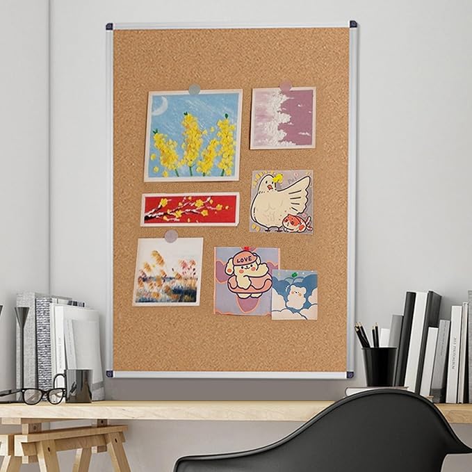 VIZ-PRO Cork Notice Board, 48 X 32 Inches, Cork Bulletin Board with Silver Aluminium Frame