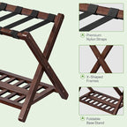 HOOBRO Luggage Racks, Set of 2 Bamboo Suitcase Stands, Folding Luggage Holders, Nylon Strap Support Top, for Guest Room, Hotel, Bedroom, Closet, Dark Brown BR18XLP201