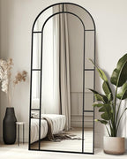 Antok 76" x 34" Full Length Mirror, Floor Mirror Arched Window Decorative Mirror, Metal Framed Decor Farmhouse Floor Mirrors Art Pane Mirrors Wall Decor for Bedroom, Living Room, Entryway Bronwn