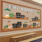 Pajean Cafe Kindness Bulletin Board Set Plant Coffee Motivational Classroom Decorations Bookshelf Reading Bulletin Board Inspirational Cutouts for Back to School Library Decor Office Supplies