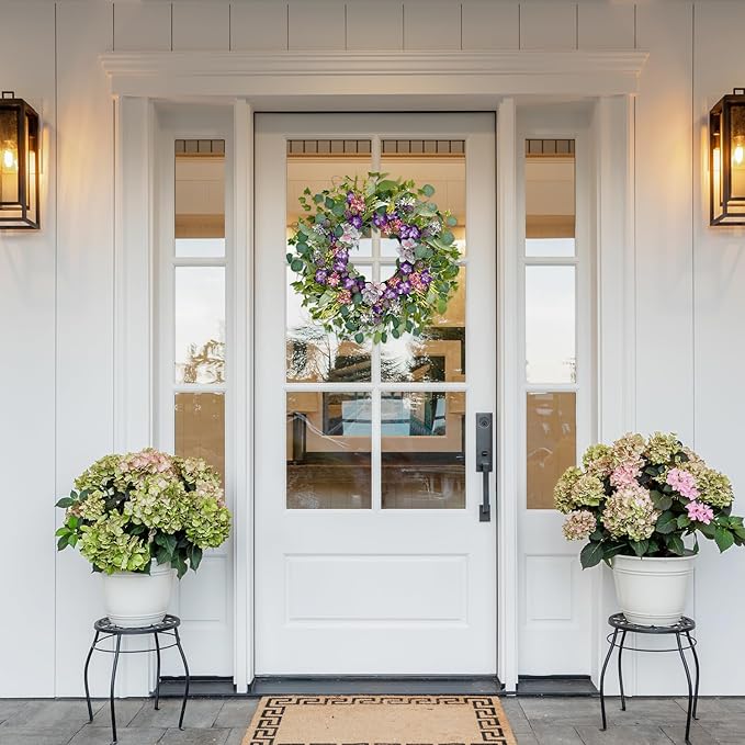 Jobflower Spring Wreaths for Front Door, 24 Inch Purple Summer Wreath Everyday Artificial Wild Flower Wreath for Wedding Home Wall Window Porch Indoor Decor