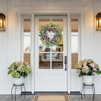 Jobflower Spring Wreaths for Front Door, 24 Inch Purple Summer Wreath Everyday Artificial Wild Flower Wreath for Wedding Home Wall Window Porch Indoor Decor