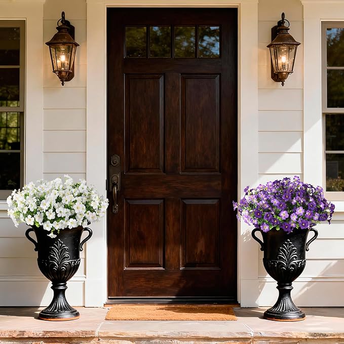 INQCMY Artificial Fake Plants Flowers for Outdoor Spring Decoration,12 Bundles Faux Silk Morning Glory Flowers for Outside UV Resistant Realistic Fake Plants for Planter Porch Patio Balcony Yard Decor