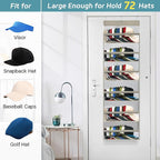 AOODA Clear Over the Door Hat Racks for Baseball Caps, Large Holds up to 72 Caps Hat Storage Organizer for Closet Wall, Deep Pockets Hanging Snapback Holder Shelves with 3 Hooks, Grey