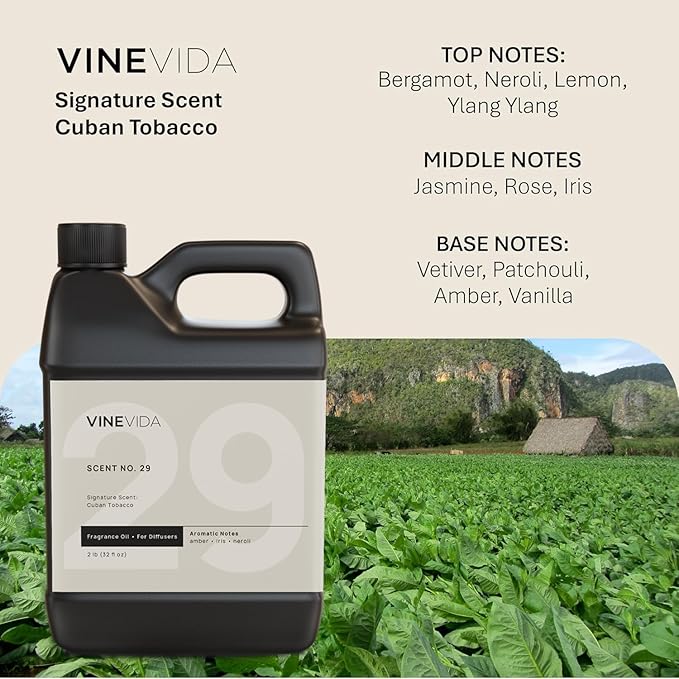 VINEVIDA [32 Fl Oz] Cuban Tobacco Fragrance Oil for Cold Air Diffusers, Essential Oils for Diffuser Oil Refill & Air Freshener Room Spray