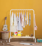 Kids Clothing Rack - Garment Rack with Bottom Storage Shelf for Children, Small Baby, & Toddler, Clothes Organizer, Shirts, Dresser, Hat, Backpack, Bedroom, White