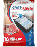 Spacesaver 16 Pack Roll Up Vacuum Storage Bags for Blankets & Clothes - Vacuum Sealed Compression Bags with Hand Pump - Space Saver Storage Bag for Bedding, Moving, Travel & Organization (8S & 8M)