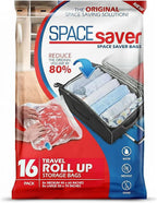 Spacesaver 16 Pack Roll Up Vacuum Storage Bags for Blankets & Clothes - Vacuum Sealed Compression Bags with Hand Pump - Space Saver Storage Bag for Bedding, Moving, Travel & Organization (8S & 8M)