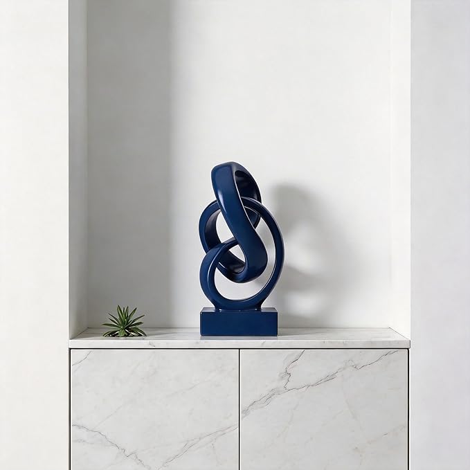 WUBIANJIE Modern Abstract Knot Sculpture, Artistic Mobius Inspired Resin Decor, Elegant Home and Office Decor, (Blue)