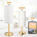 Fenmzee Touch Table Lamp - Cream, 3-Way Dimmable, USB A + C Charging, AC Outlet, 17.4inch Medium, Gold Metal Base