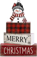 Lineshading 4 Pcs Christmas Table Decoration Wooden Snowman Decor Christmas Tiered Tray Decor Red Buffalo Plaid Block Signs Snowman Table Centerpiece Farmhouse Winter Decoration for Home Kitchen Shelf