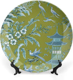Pagoda Garden Imperial Vintage Plates for Display Asian Green Chinoiserie Household Display Supplies Farmhouse Festival Holiday Party Decorations Personalized Gifts for Men Women Holiday