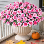 HyeFlora Artificial Faux Outdoor Flowers Plants for Spring Summer Decoration, Fake Silk Camellia UV Resistant Look Real for Planter Outside Front Door Porch Patio Balcony, 3 Large Bundles