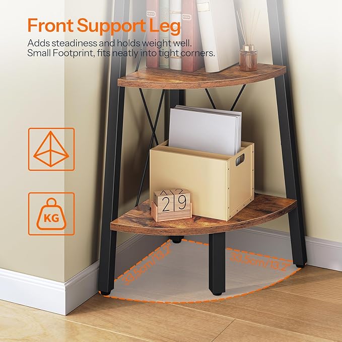 HOOBRO Corner Shelf, 5-Tier Corner Shelf Stand, 66.9” Tall Ladder Bookshelf, Industrial Corner Display Shelf Plant Stand for Living Room, Kitchen, Home Office, Rustic Brown BF145CJ01