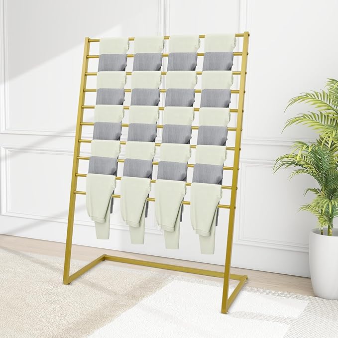 Scarf Organizer, Metal Hijab Organizer, 10 Tier Scarf Holder Hanger for Multiple Scarves, Freestanding Hijab Stand Belt Pants Hanging Rack for Home, Commercial, Clothing Store (Gold, 100cm)