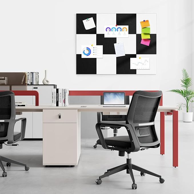 Large Cork Board for Walls |Cork Board Alternative|Felt Wall Tiles| Black Bulletin Board with Removable Adhesive | Cork Boards Pinboard for Office Home Classroom,36"x24",6 Pack,Black