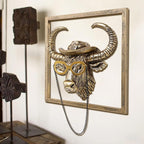 JJALIGHTS Exquisite Resin Animal Head Wall Sculpture (Gift Metal Frame) - Imitation Copper Vintage Decor for Living Room, Bedroom & Office | Decorative Wall Hanging Art (Bison)