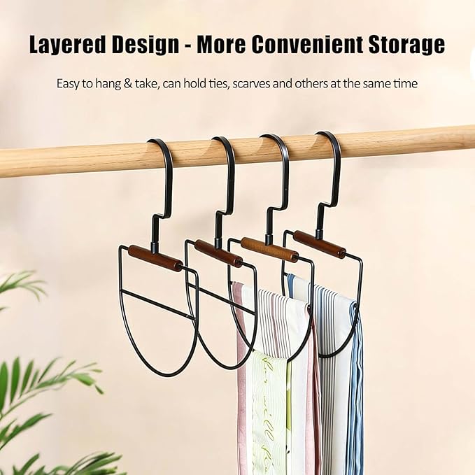 4 Pcs Metal Scarf Hanger Organizer for Closet - Rotatable Space Saving Scarf Holder Rack for Belt Scarves Clothing Sorting Storing
