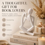 White Bookshelf Decor Thinker Statue, Abstract Reading Figurine Style B, Resin Decorative Bookend for Coffee Table, Shelf, Home Office, Library
