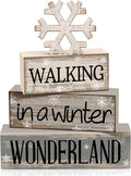 Moucuny 4 Pcs Winter Table Decorations Wooden Snowflake Decor Winter Tiered Snow Tray Decor Rustic Block Signs Gift Farmhouse Christmas Centerpiece for Wonderland Party Kitchen Shelf Home