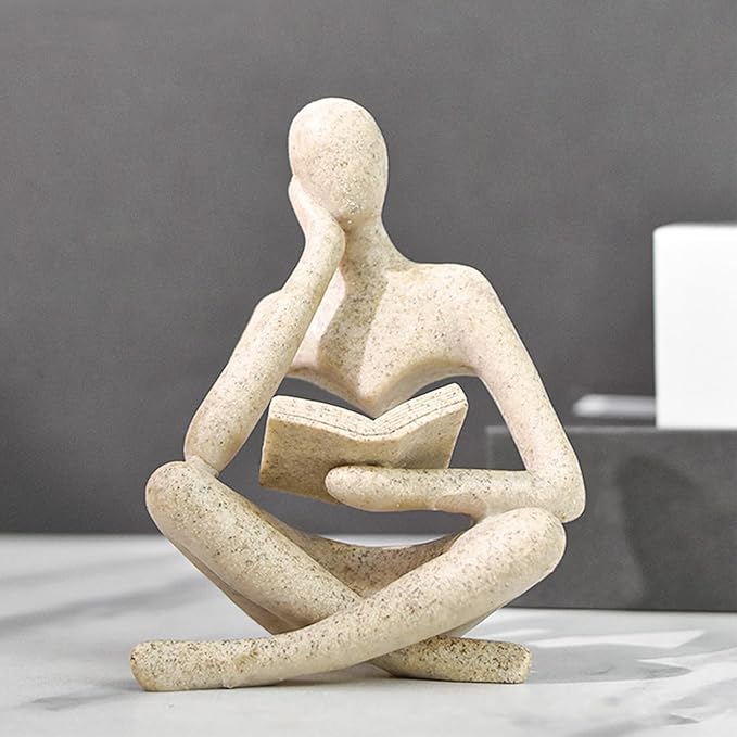Gold Reading Women Statue, Thinker Sculptures, Abstract Art Ornament, Modern Aesthetic Figurine Decoration, Suitable for Home Living Room Bedroom Office Shelf Table Desk Bookshelf Decor (Left)