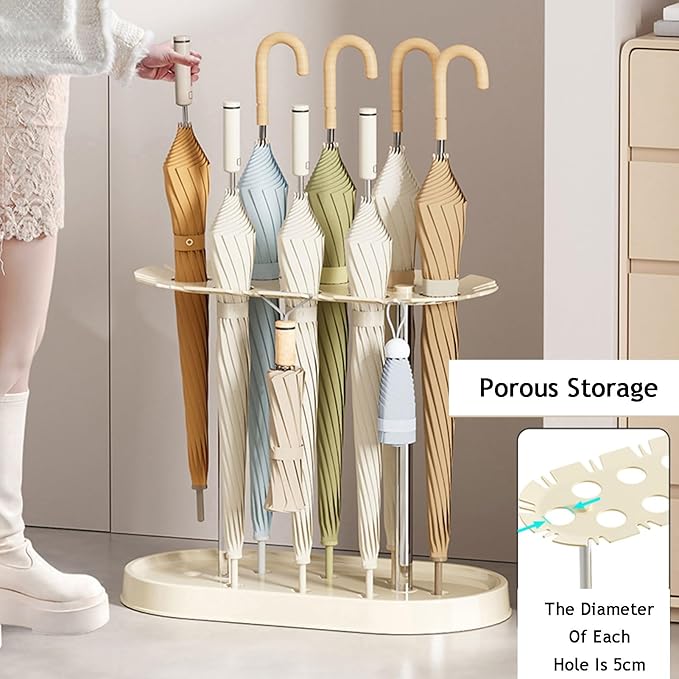 Free Standing Umbrella Holder for Storage, Crutches Stand Can Hold 8 with 12 Hook,for Hallway Balcony Dining Room