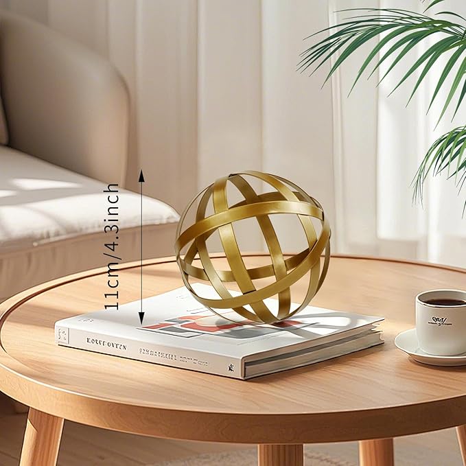 Kesywale Decorative Sphere Metal Band Ball Orbs Decorative Balls Home Decor Accents Tabletop Decorations for Living Room, Kitchen, Bedroom Centerpiece for Dining Room Coffee Table, Side Tables (Gold)