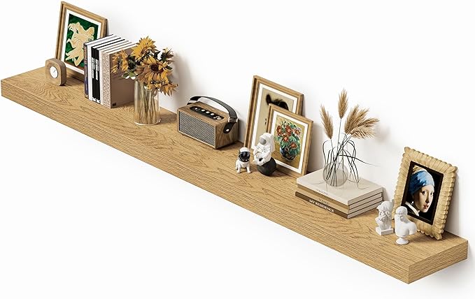 Vivelove 12" Deep Floating Shelves with Invisible Brackets, 72" Wall Shelves for Bathroom Bedroom Kitchen Living Room Laundry Room, Modern Rustic Shelves for Home Decor, 72"x12"x2", Set of 1, Oak
