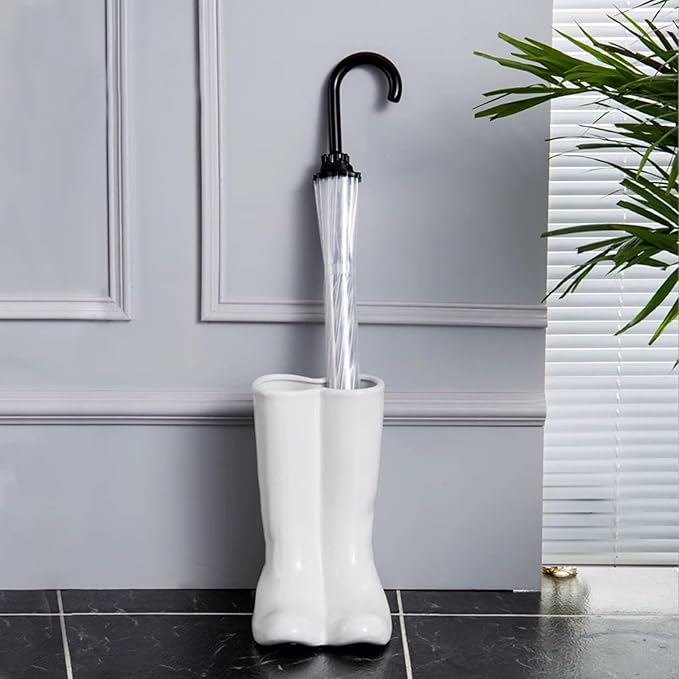 Modern White Ceramic Rain Boot Umbrella Stand Indoor,Entryway Decorative Cane Holder,Flower Vase Umbrella Holder for Living Room Hallway Office