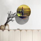 Decorative Plate Holder, 6 Inch, Goblet And Fruit On Wine Barrel Round Display Plate, Table Top Plate Decor with Stand, Ceramic Craft for Wall Hanging Decorative