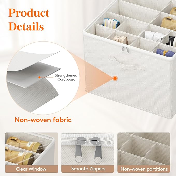 Lifewit Shoe Storage Organizer for Closet, Fabric Large Shoe Box Storage Containers with Clear Cover, Foldable Bins for Boots Heels Sneakers Fits 36-48 Pairs (Each 12-16 Pairs) 3 Pack White