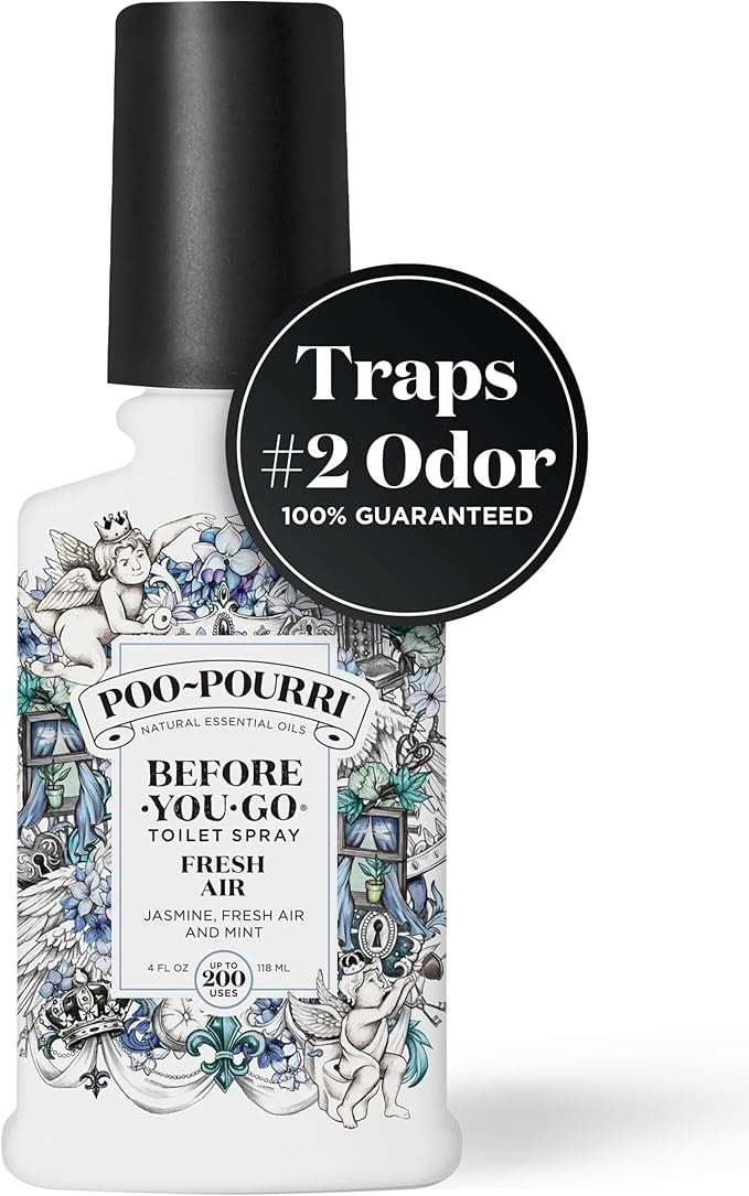 Poo-Pourri Before-You-Go Toilet Spray,Fresh Air,4 Fl Oz,Up to 200 Uses,Bathroom Odor Deodorizer,Plant-Based with Essential Oils,for Home or Work,Jasmine,Fresh Air and Mint Scent,(Pack of 2)