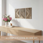 qmmp Modern Wooden Wall Sculptures - Set of 3 - Home Decor Accent - Large Wall Art for Living Room, Bedroom, Office - Easy Installation (Oak, Medium - Direction)