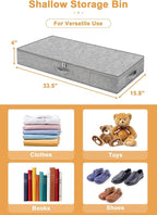 punemi Low Profile Under Bed Storage, 4 Inch Height Underbed Storage Containers With Sturdy Sidewalls & Bottom, Shallow Under Bed Organizer Clothes Storage Bins, Slim Under Couch Sofa Dresser Storage